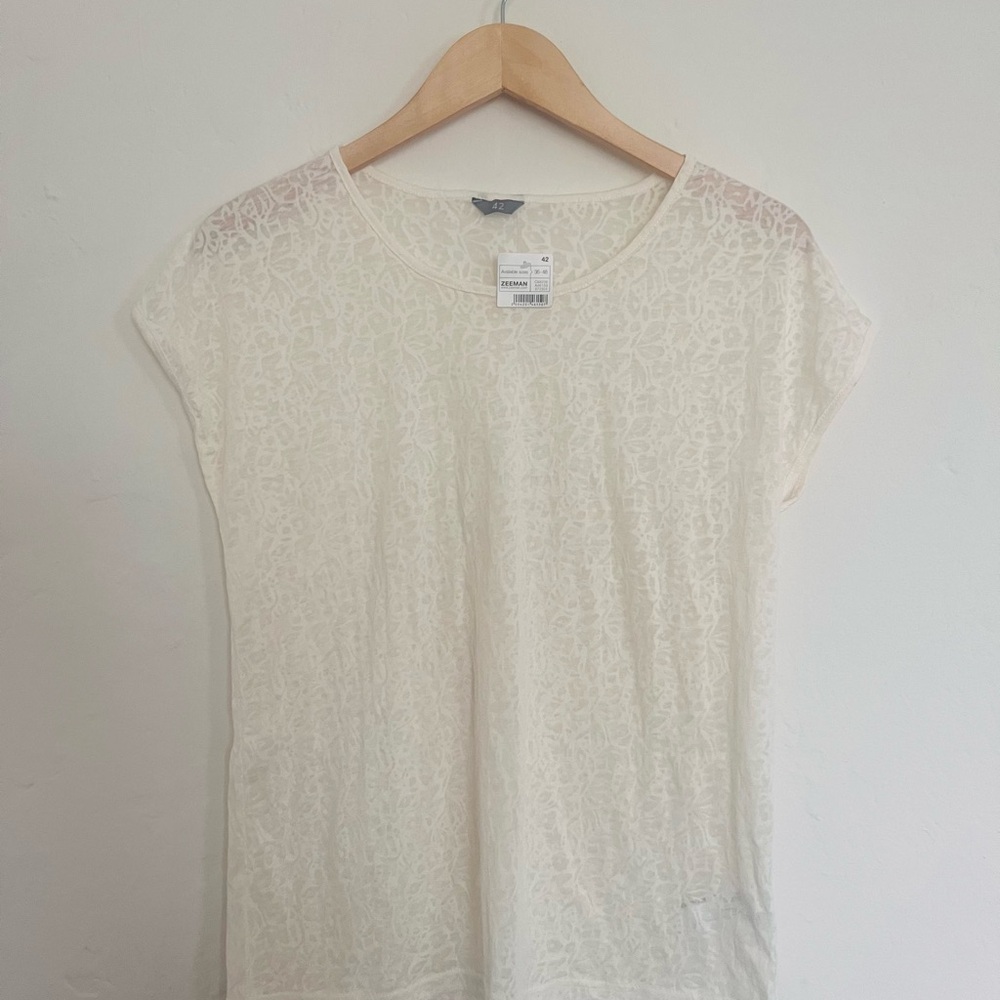 Elegant Cream Pattern Sheer Top